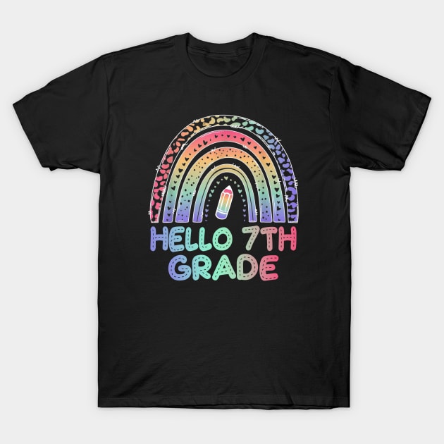 Hello 7th Grade Tie Dye Leopard Rainbow Back To School T-Shirt by busines_night